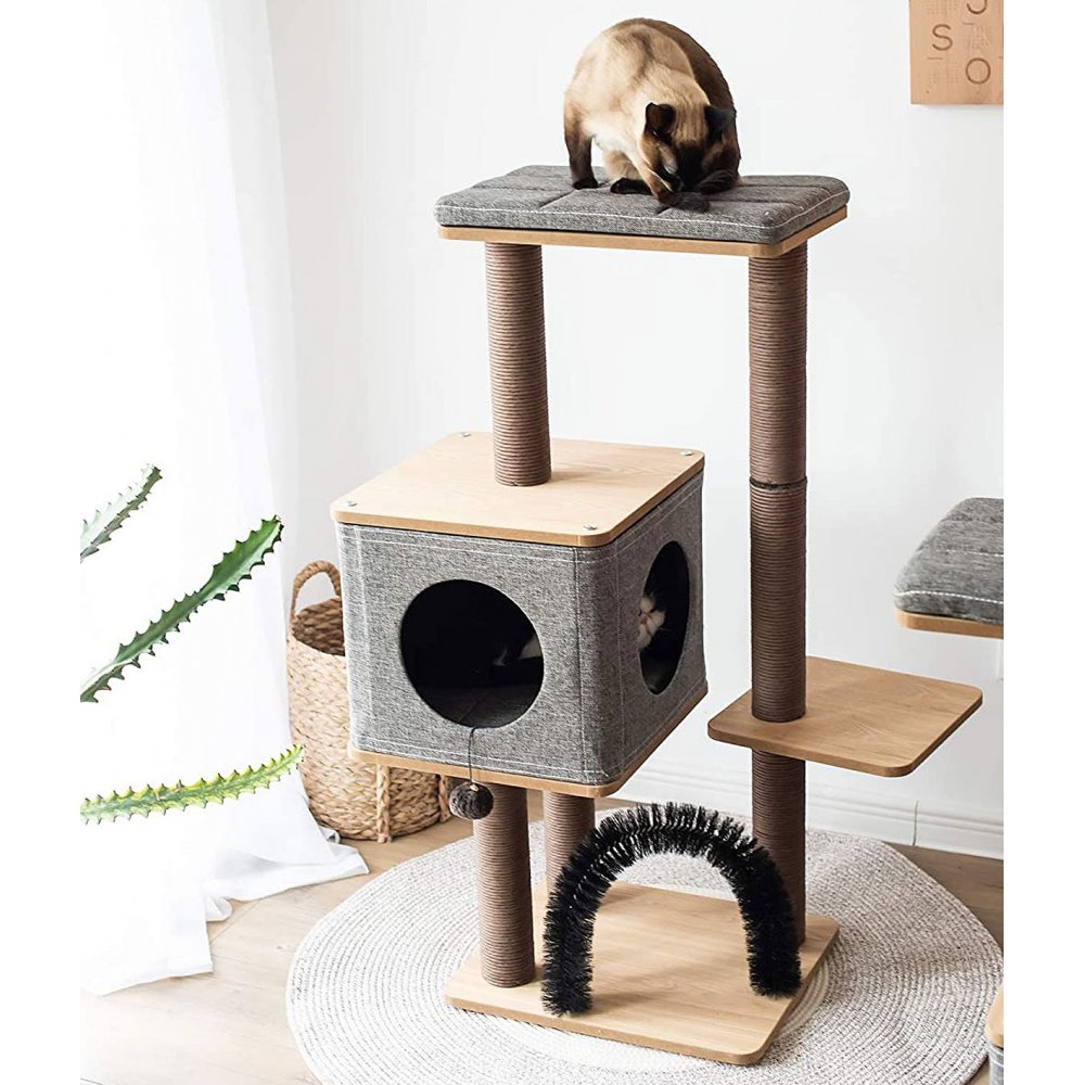 modern-cat-tree-with-house-and-large-perch-1000x1000h اسکرچر گربه مدل S251